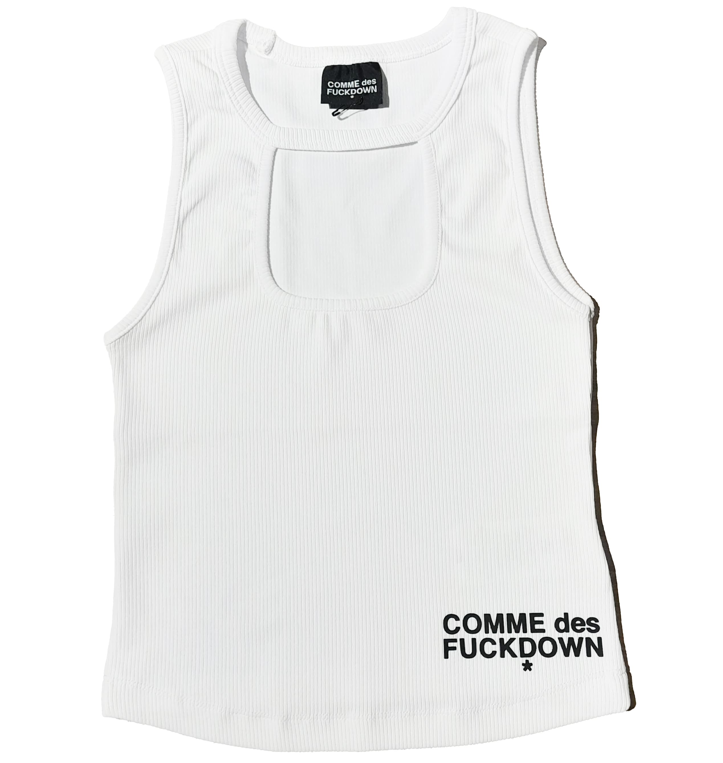 Comme Des Fuckdown Top in costina bianco