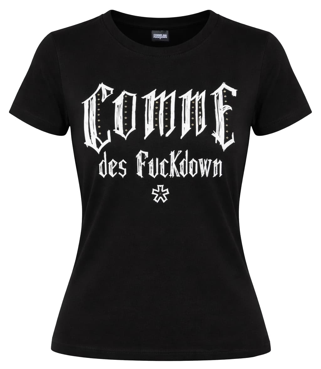 Comme Des Fuckdown T-shit stampa e borchie