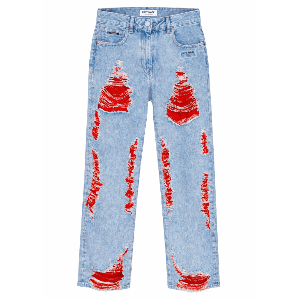 Fifty Made Jeans strappati blu