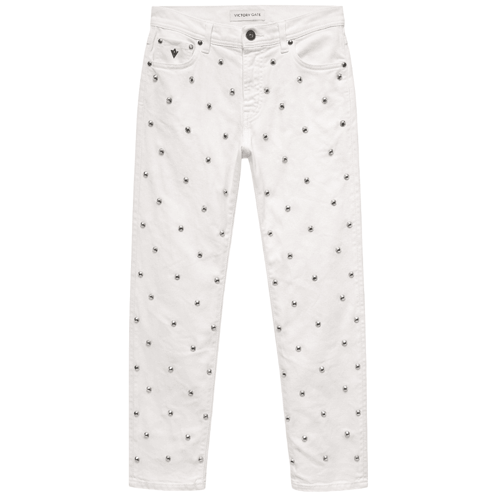 Victory Gate Jeans borchiati bianchi