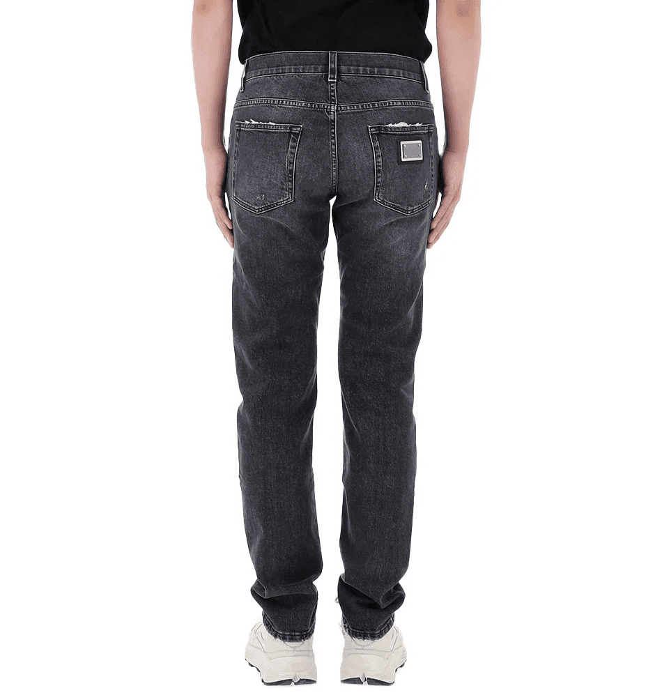 Lucky chance logo distressed denim