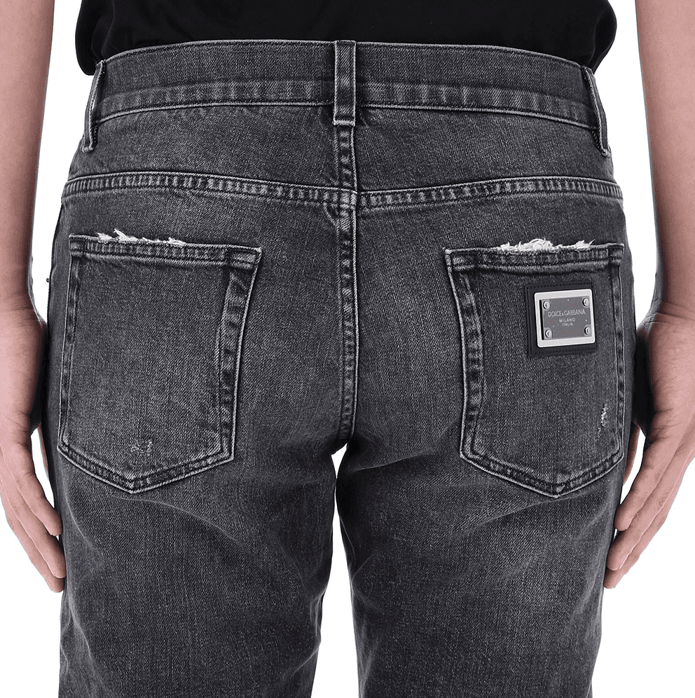 Lucky chance logo distressed denim