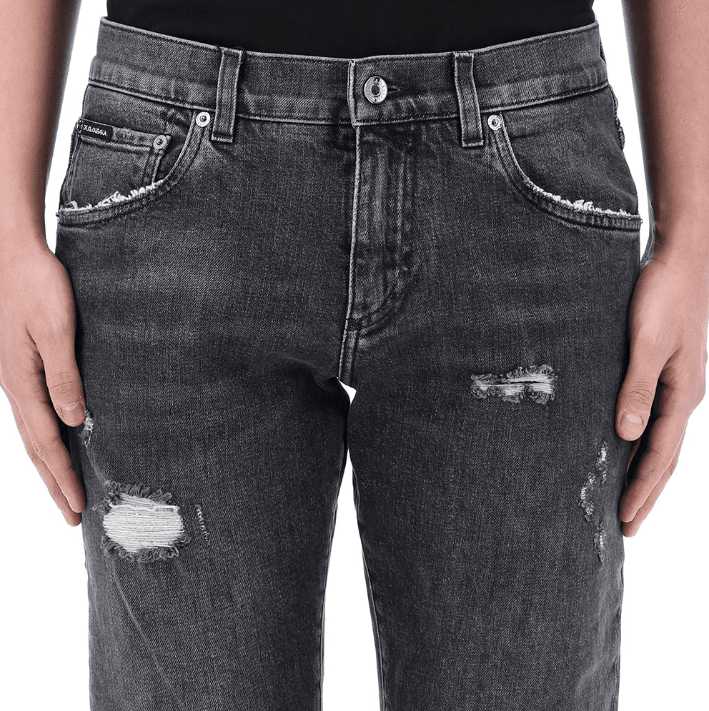 Lucky chance logo distressed denim