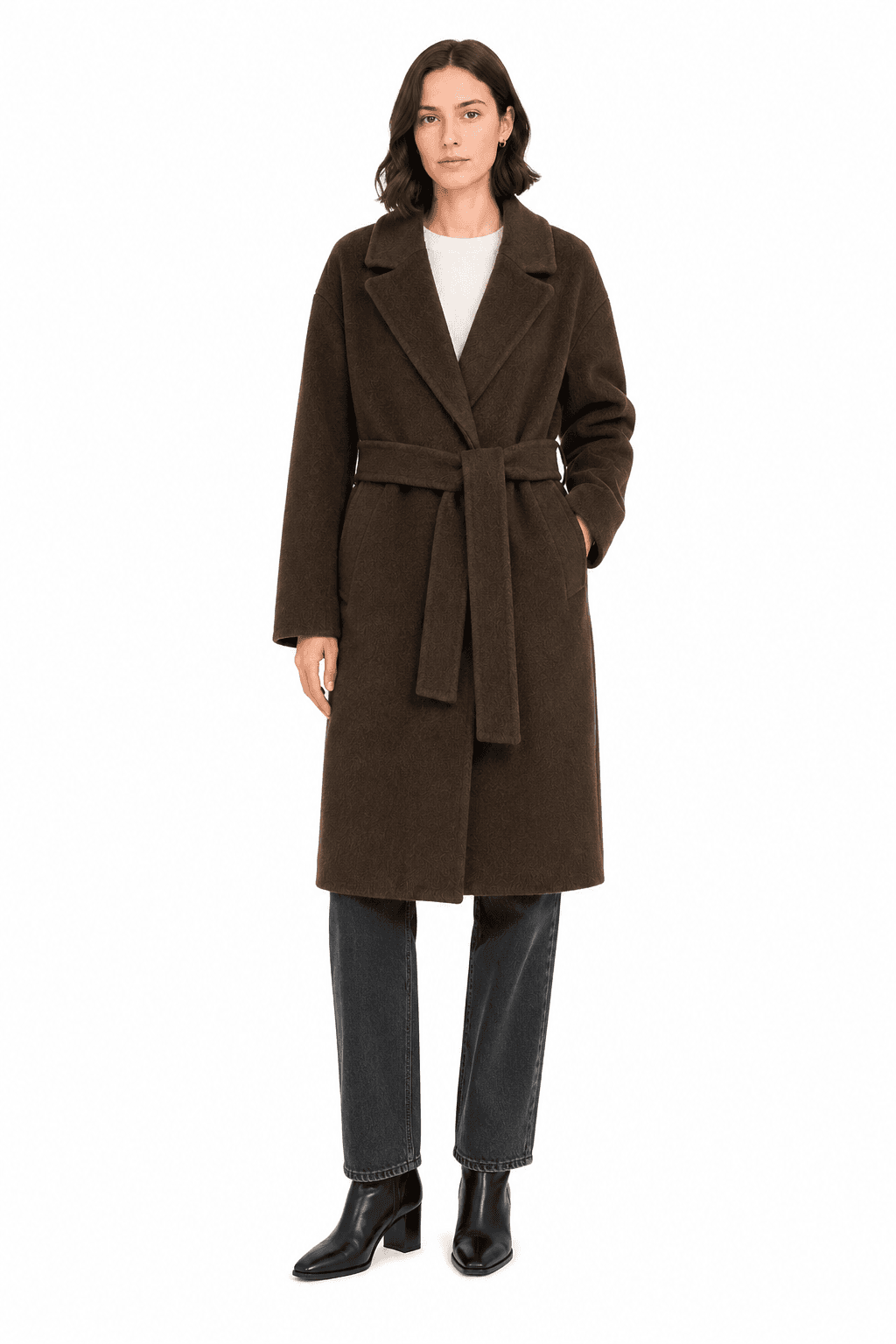 Cappotto lungo lana con cintura