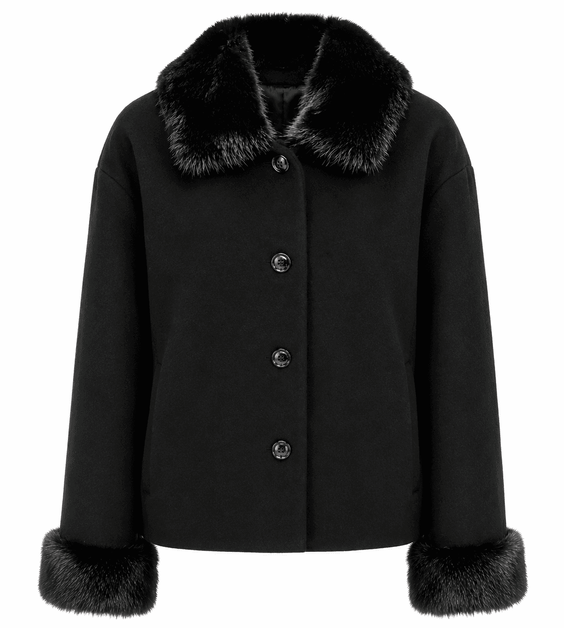 Loro Piana Tessuto Cappotto corto pelliccia nero