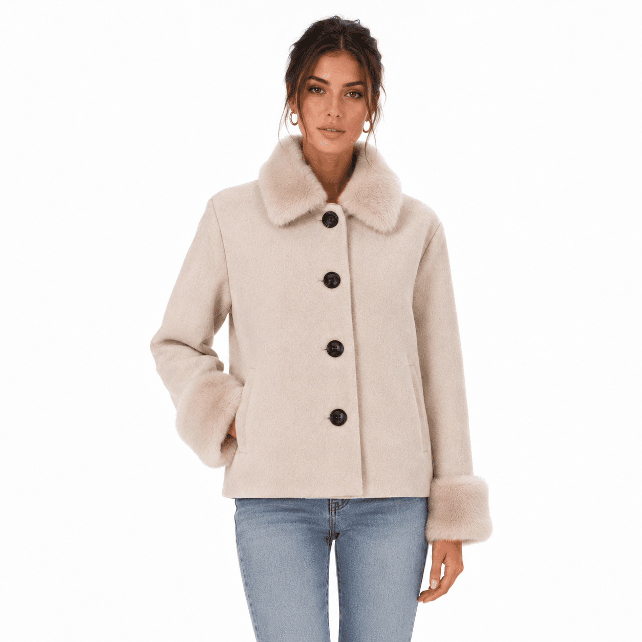 Cappotto corto pelliccia beige