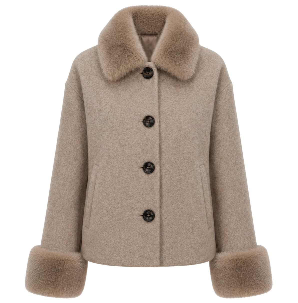 Loro Piana Tessuto Cappotto corto pelliccia camel