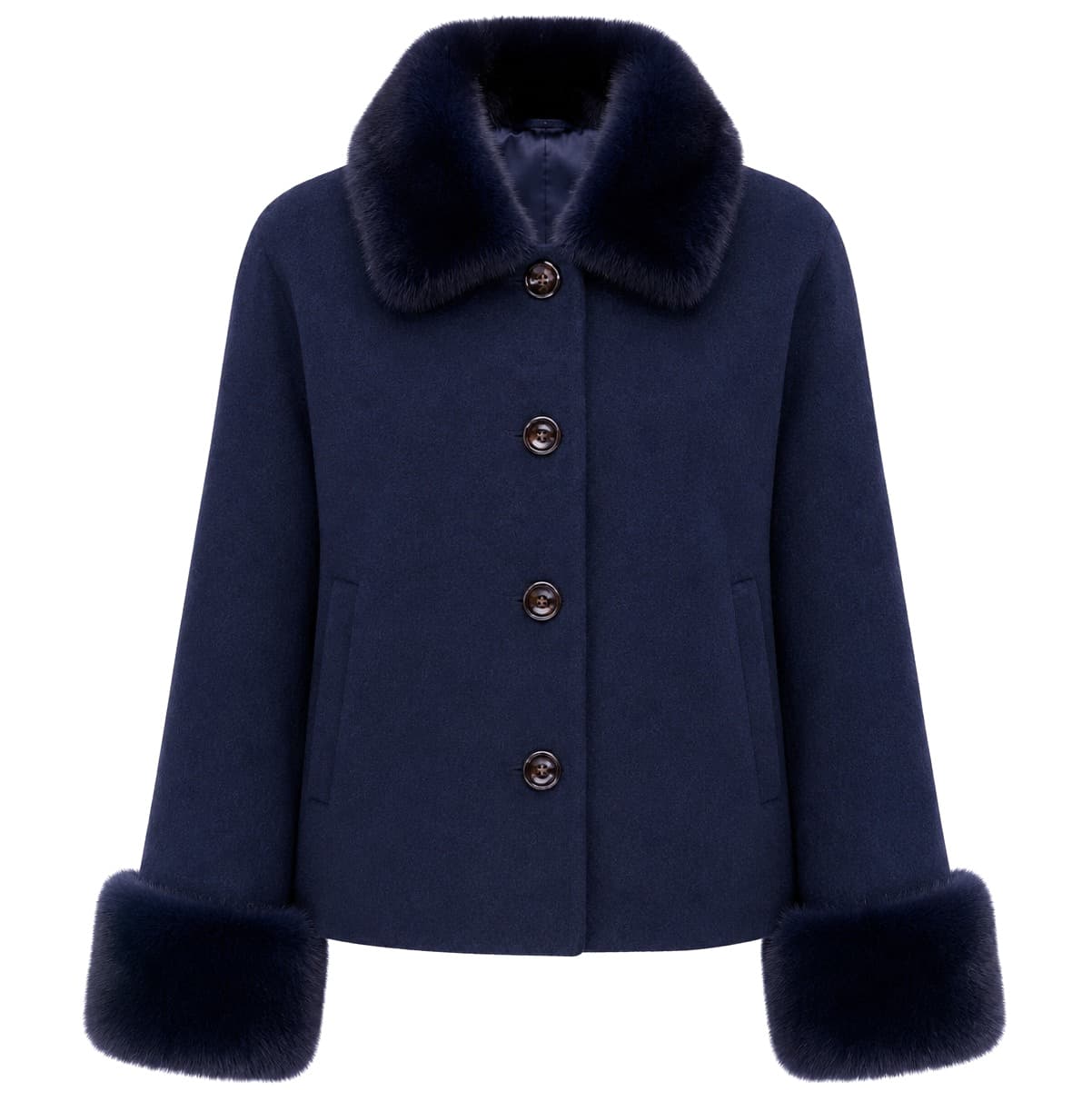 Loro Piana Tessuto Cappotto corto pelliccia blu