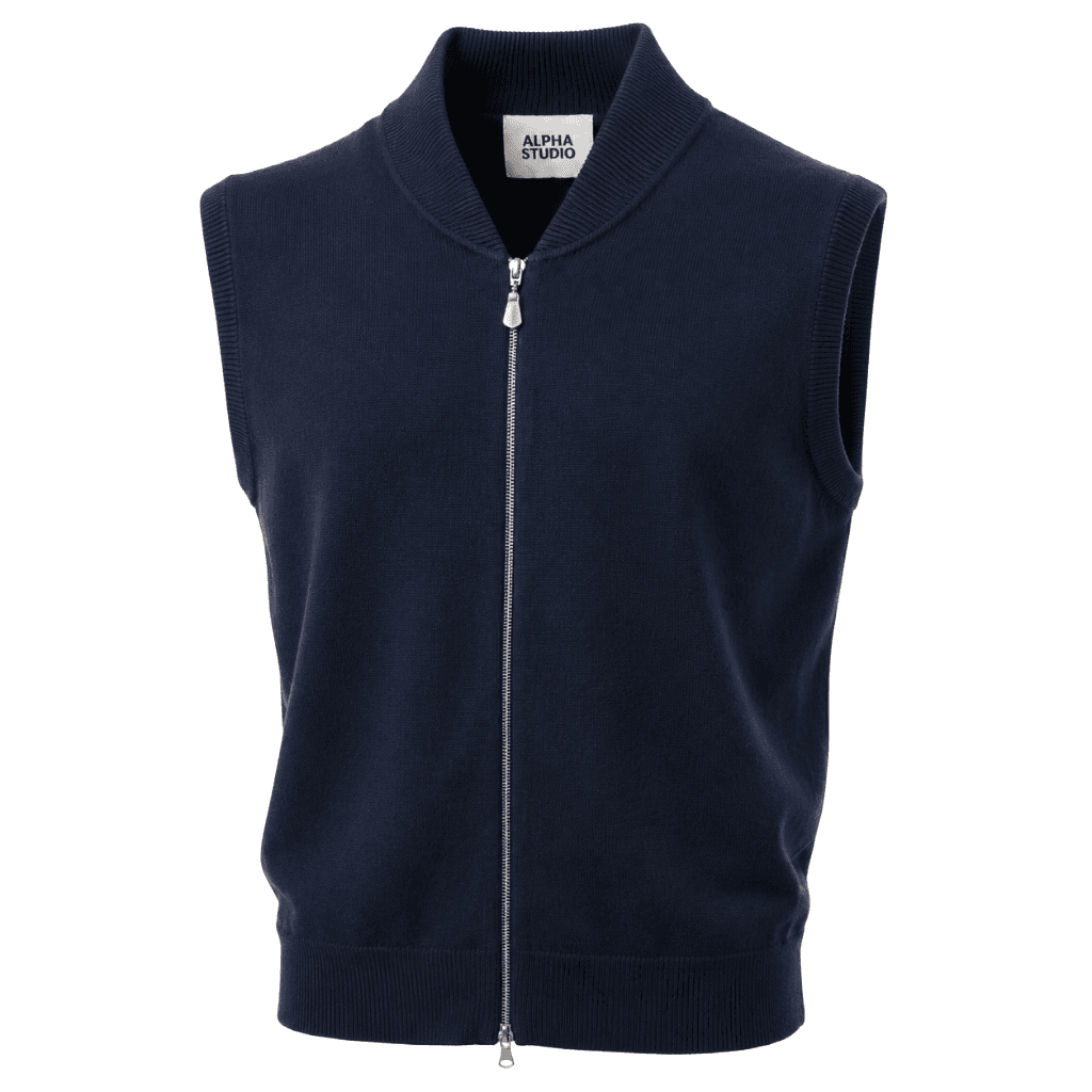 Alpha Studio Gilet zip merinos blu