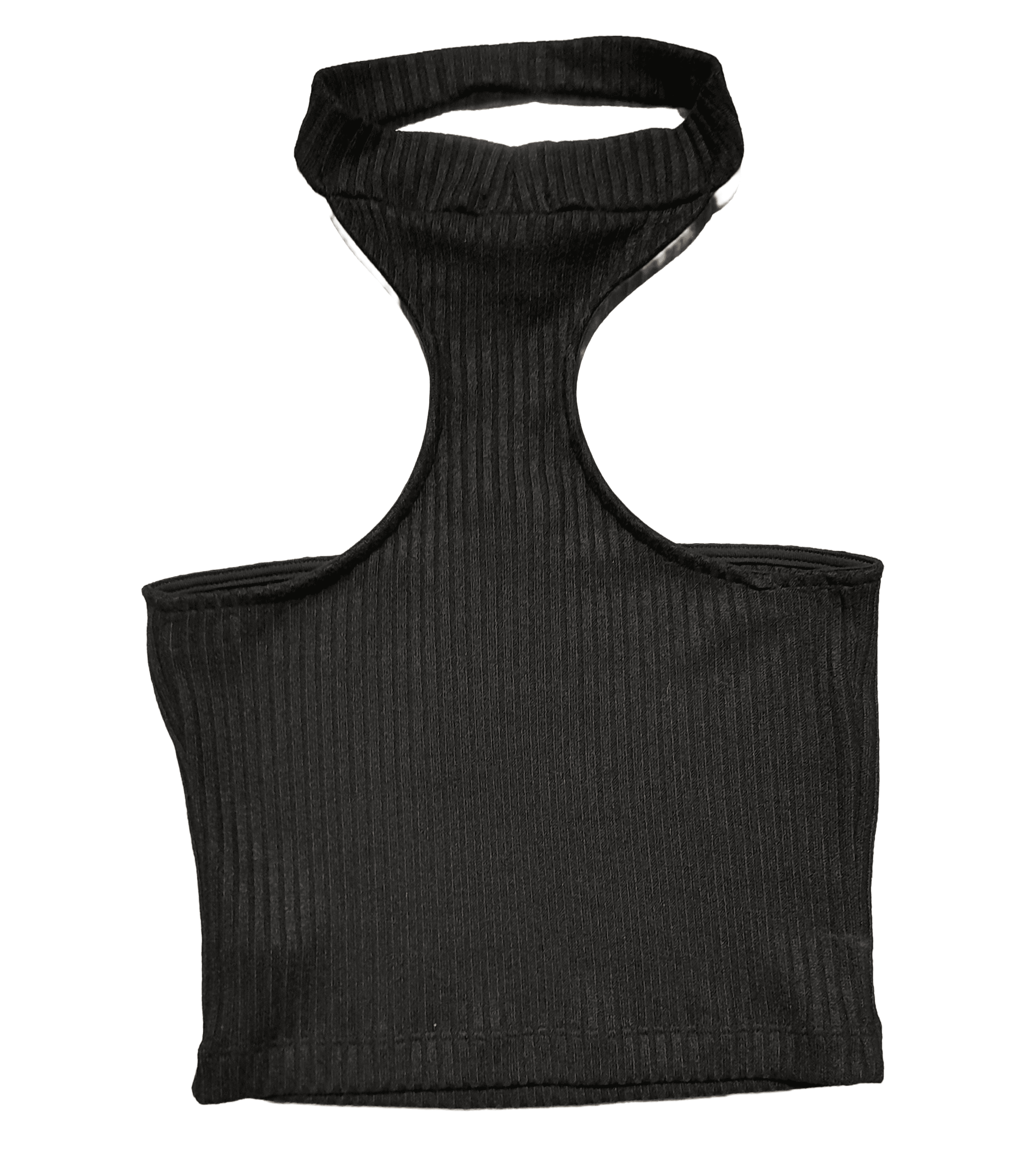 Top nero con etichetta