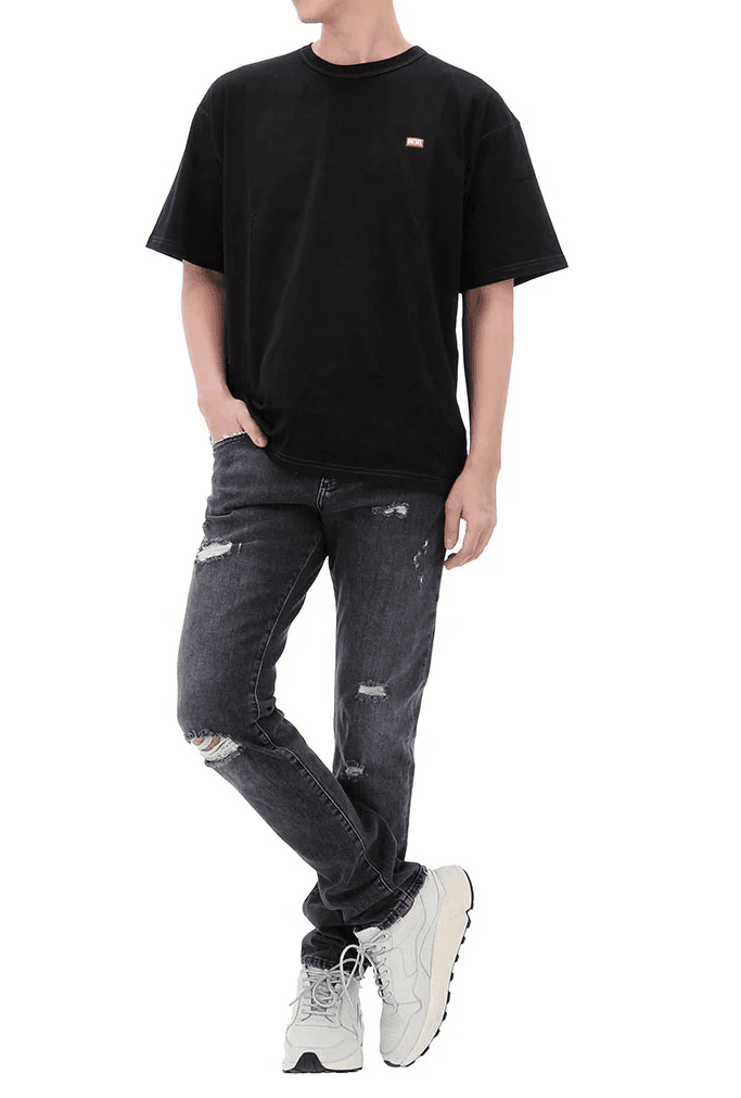 Lucky chance logo distressed denim