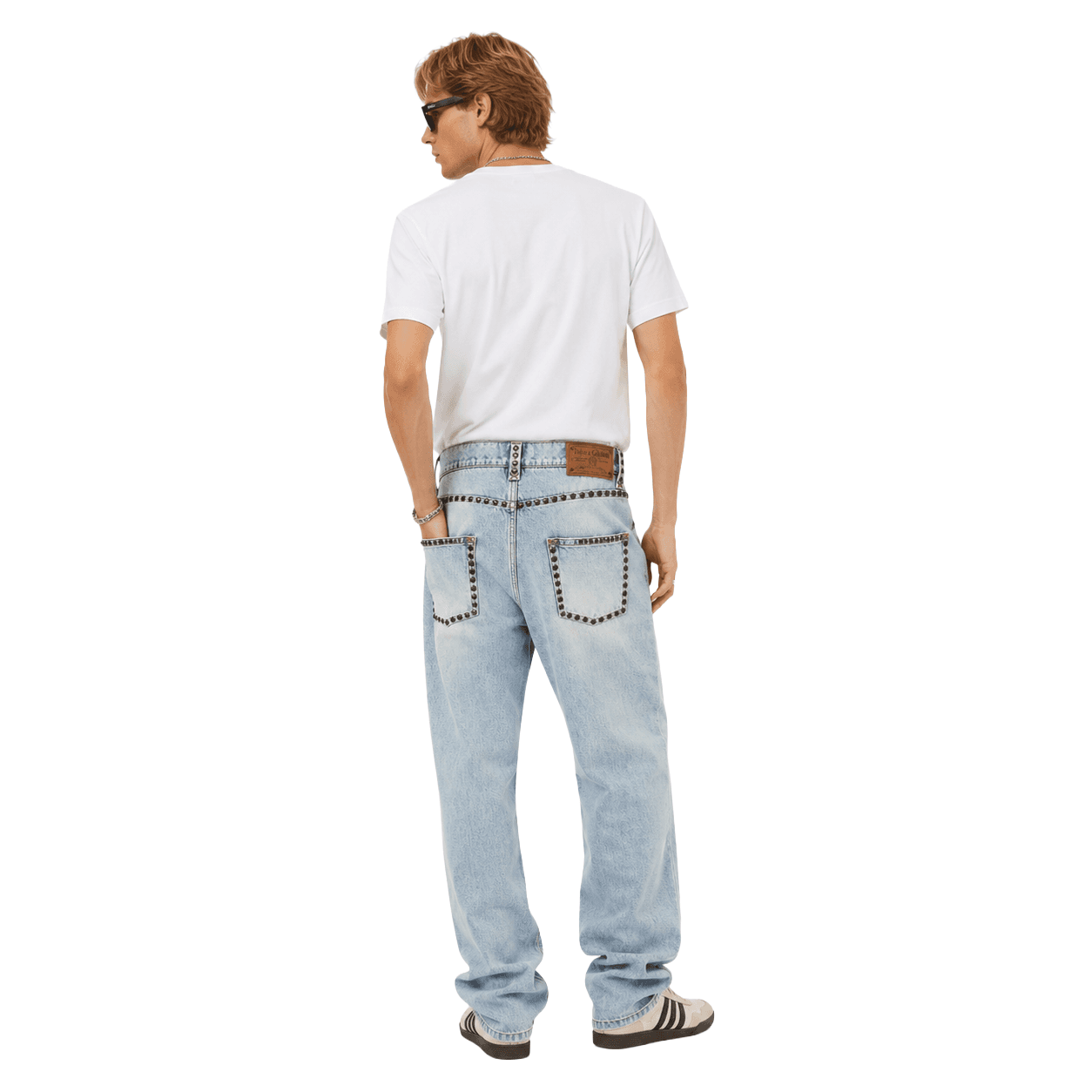 Pantalone in denim con borchie