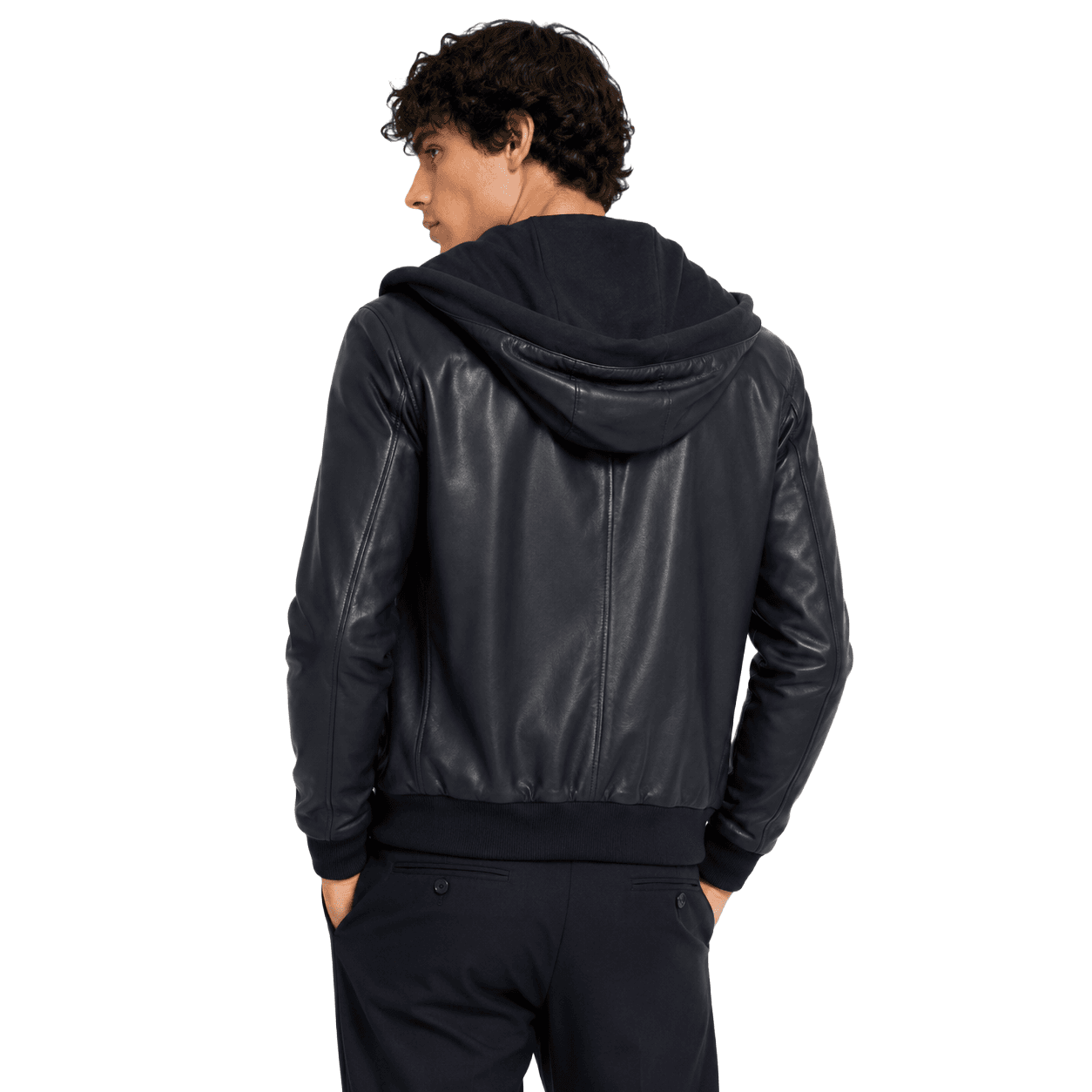Giacca in pelle con cappuccio