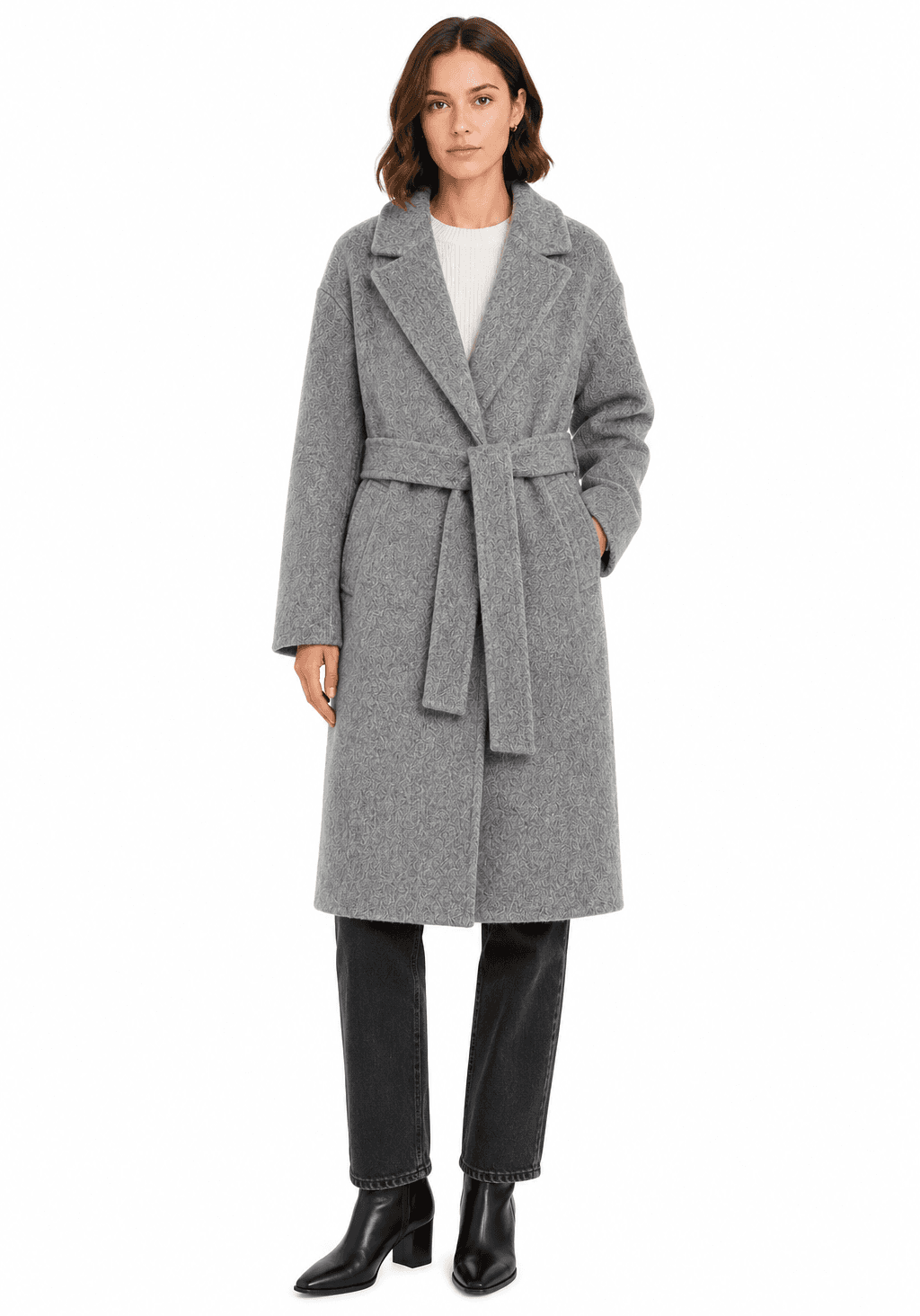 Cappotto lungo lana con cintura