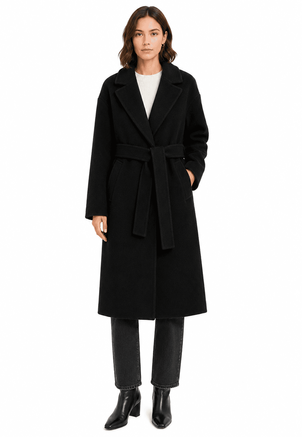 Cappotto lungo lana con cintura