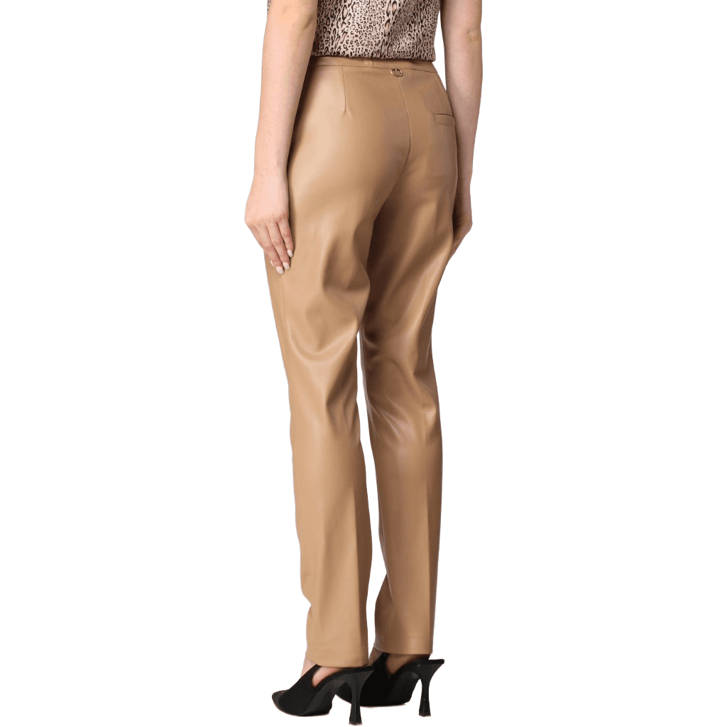 Pantaloni ecopelle beige