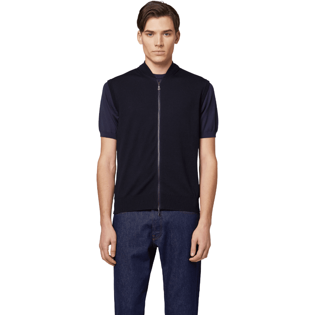 Gilet zip merinos blu